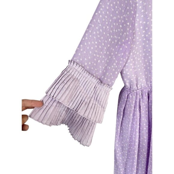 Purple Polka Dot Dress Large Pastel Lace Collar Accordion Sleeve Lolita Coquette - Picture 5 of 13
